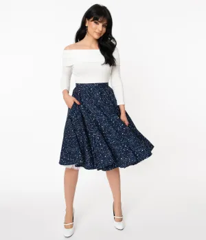 1950s Navy Star Constellation Print Swing Skirt