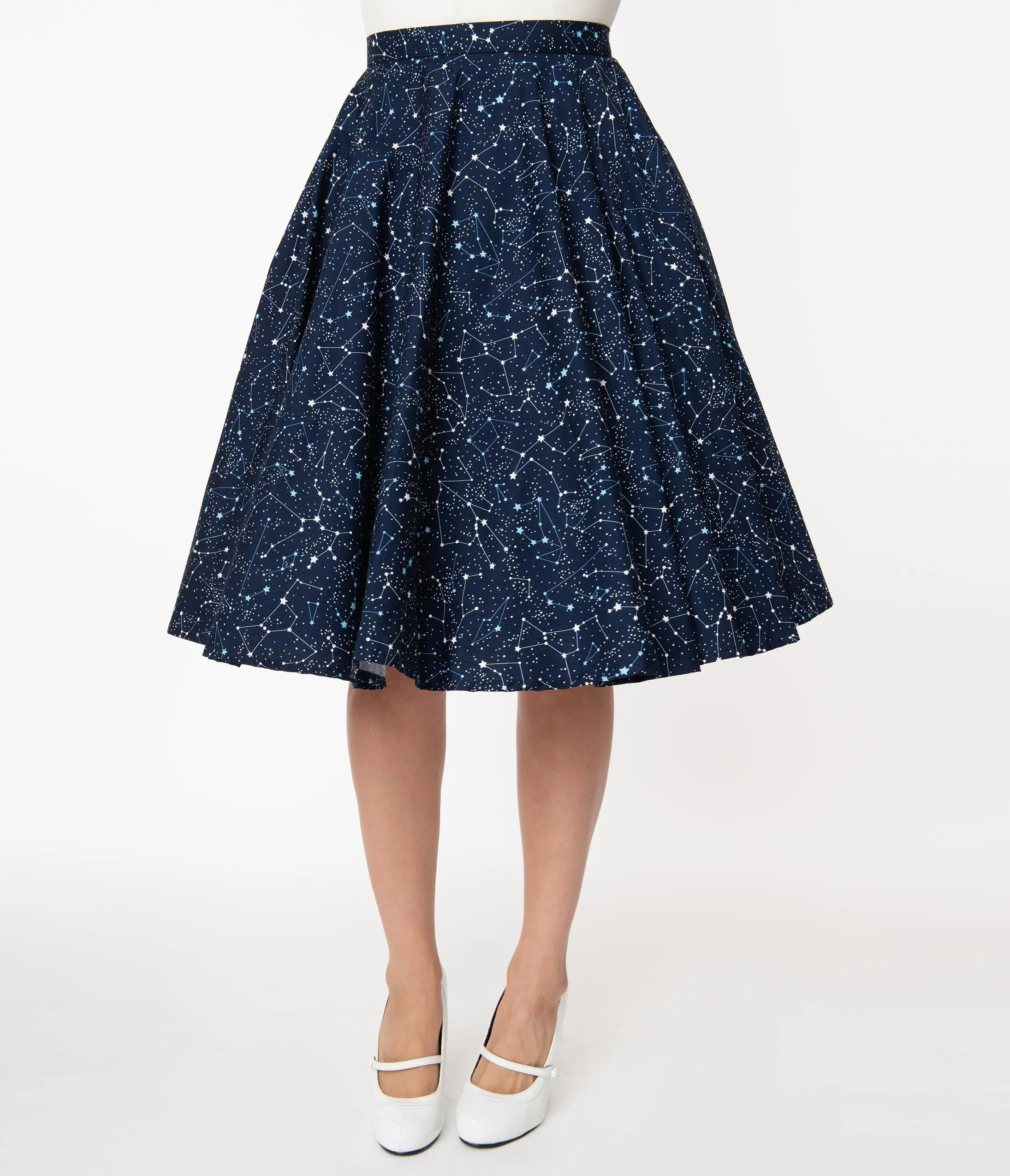 1950s Navy Star Constellation Print Swing Skirt