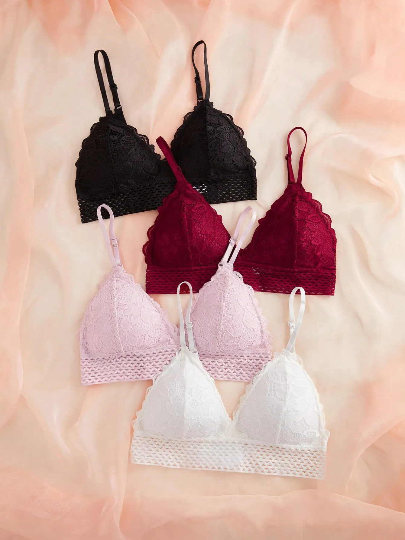 4pcs Lace Overlay Bralet