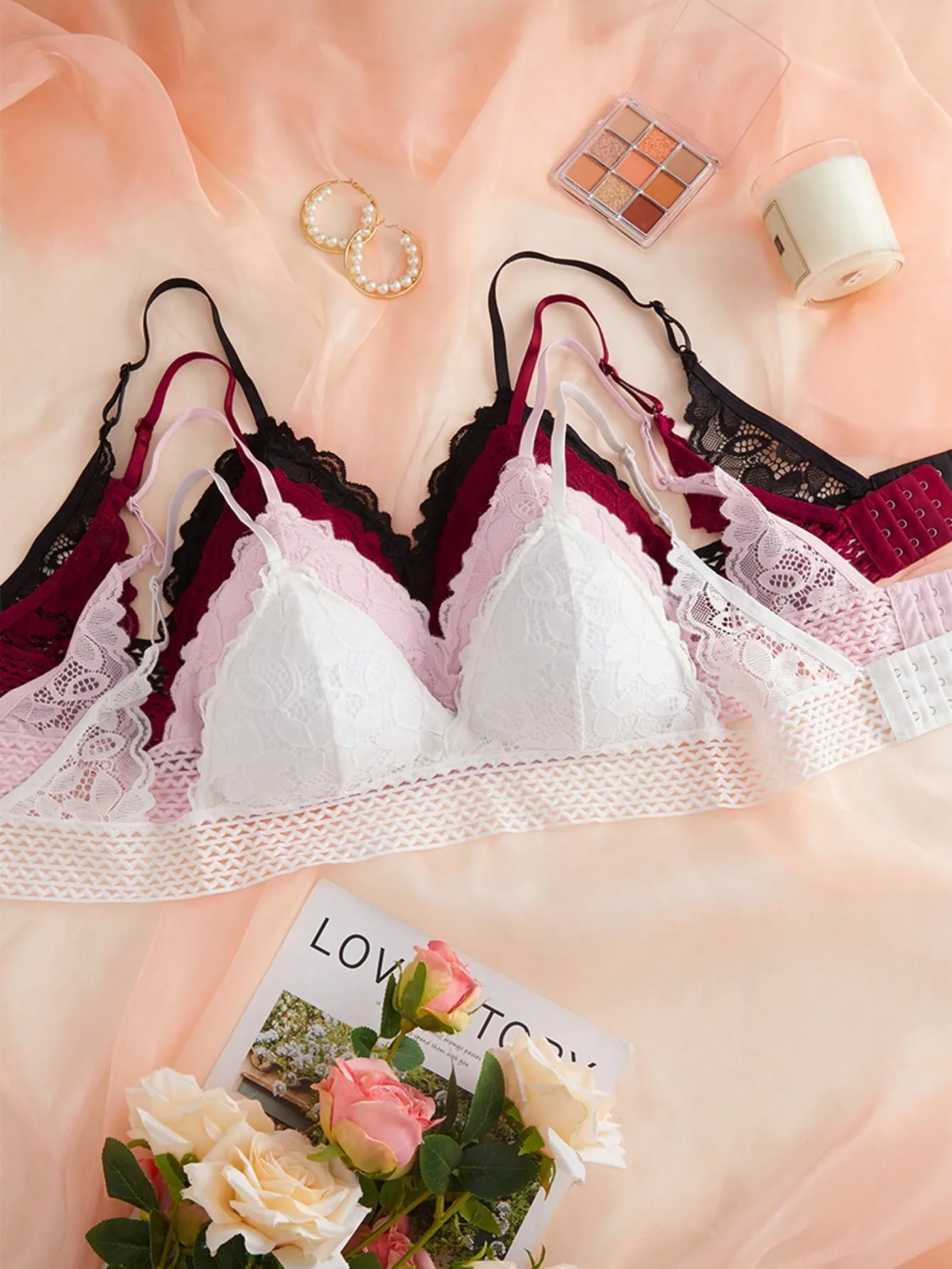 4pcs Lace Overlay Bralet