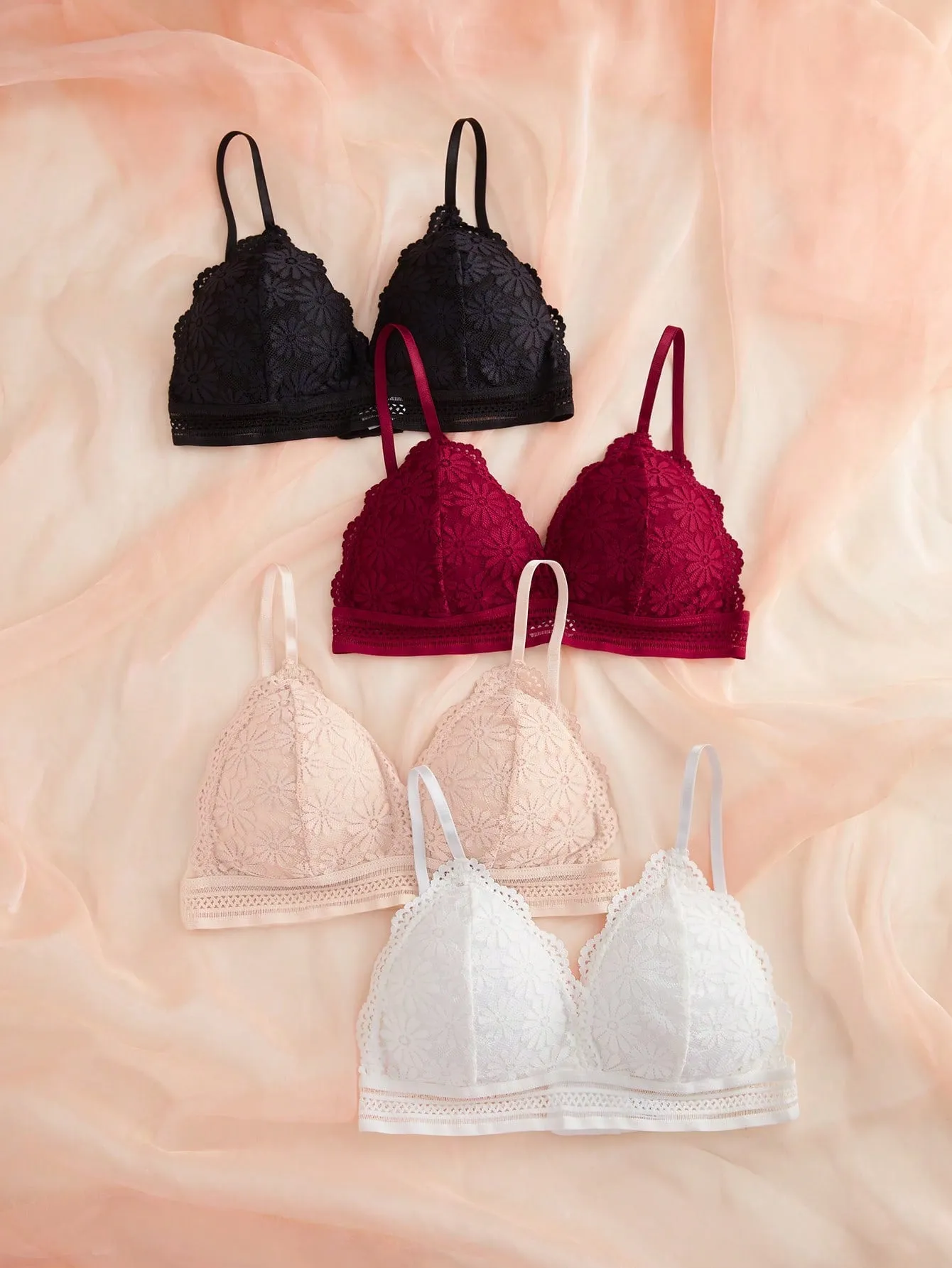 4pcs Lace Overlay Bralet