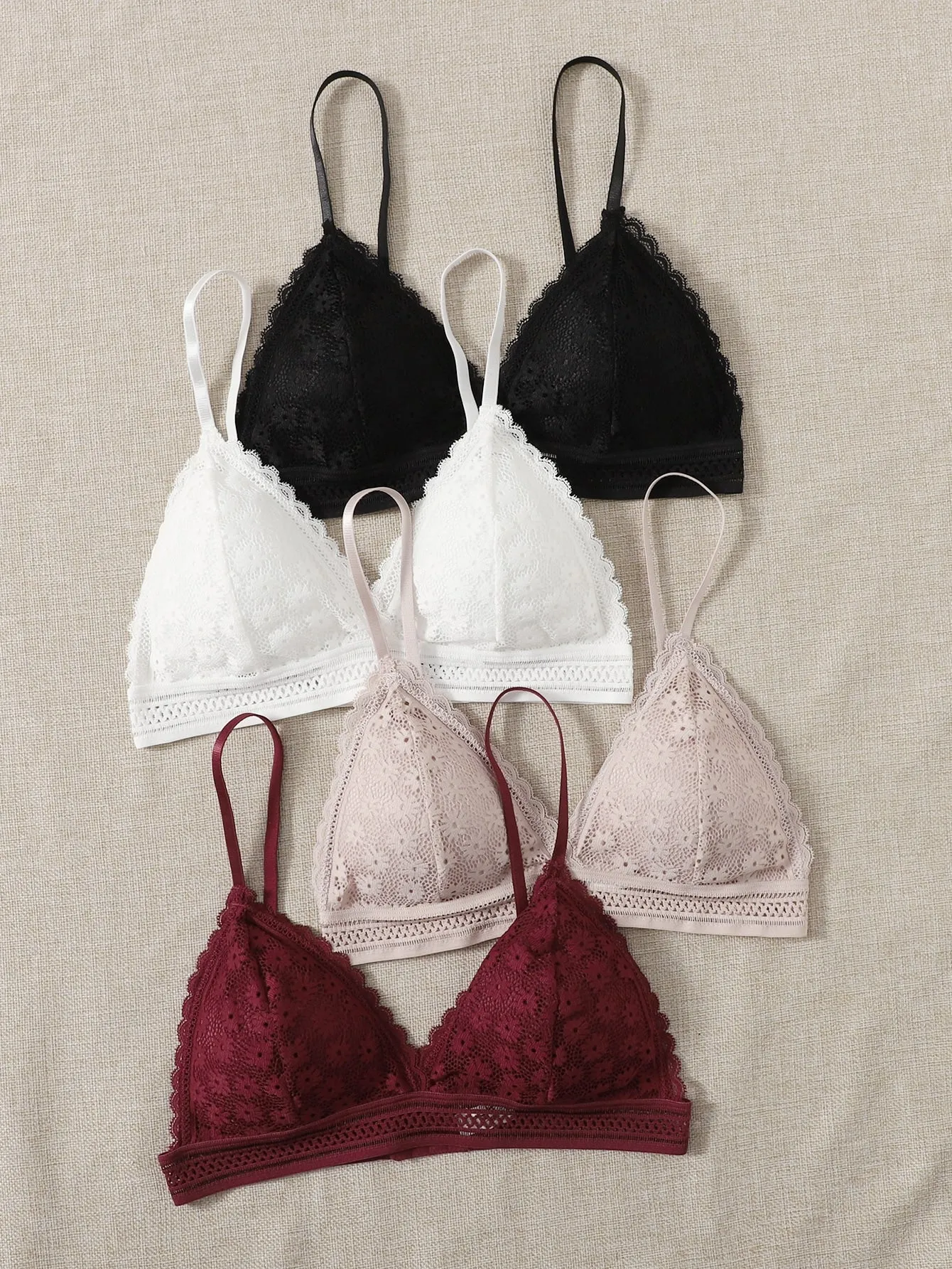 4pcs Lace Overlay Bralet
