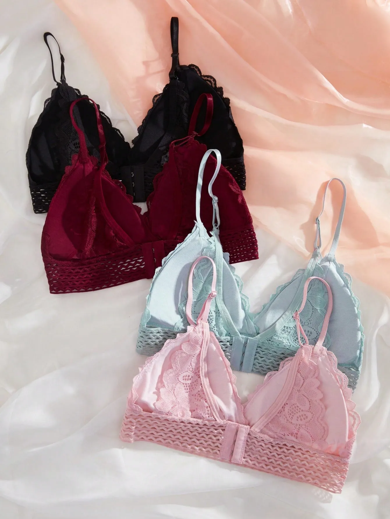 4pcs Lace Overlay Bralet
