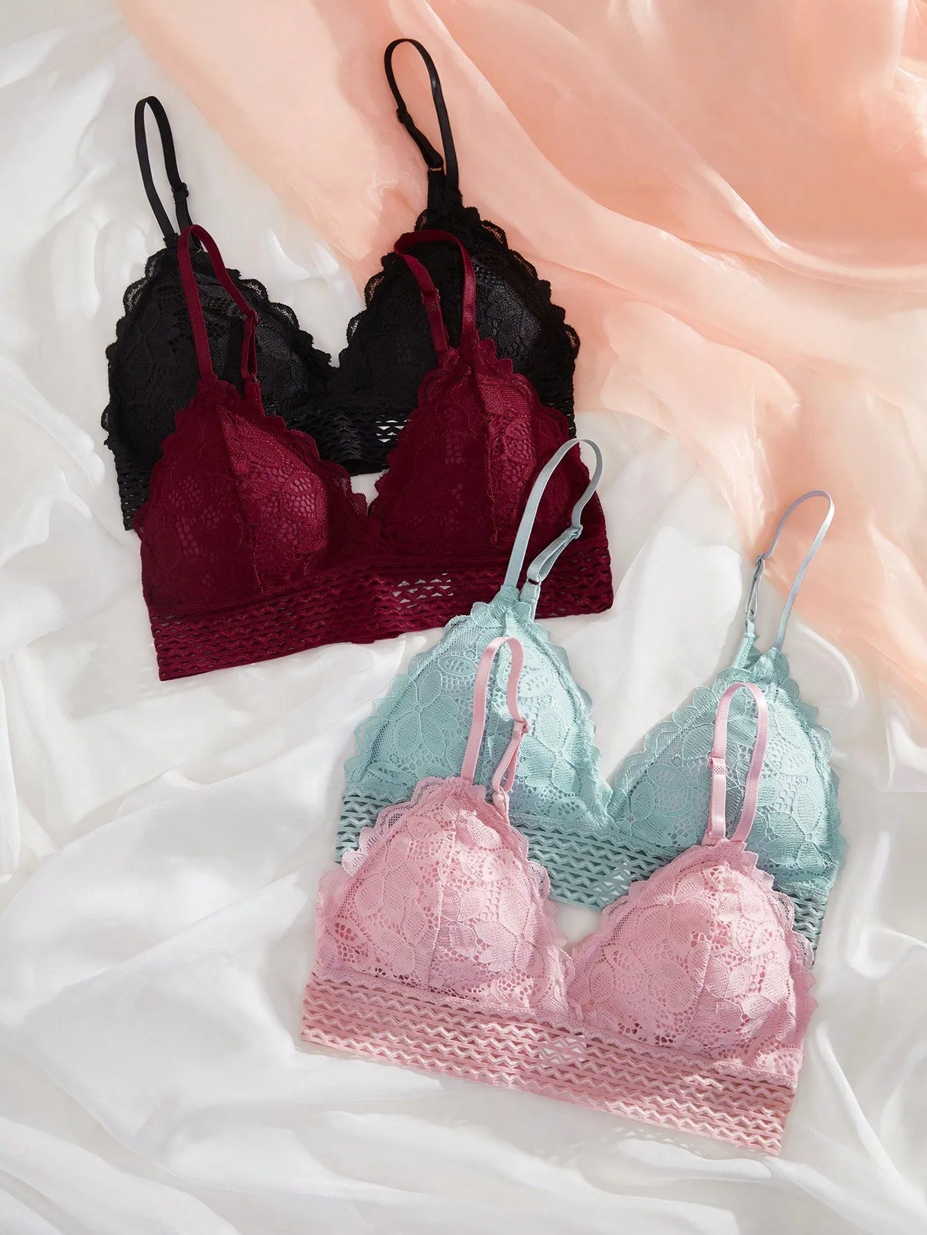 4pcs Lace Overlay Bralet