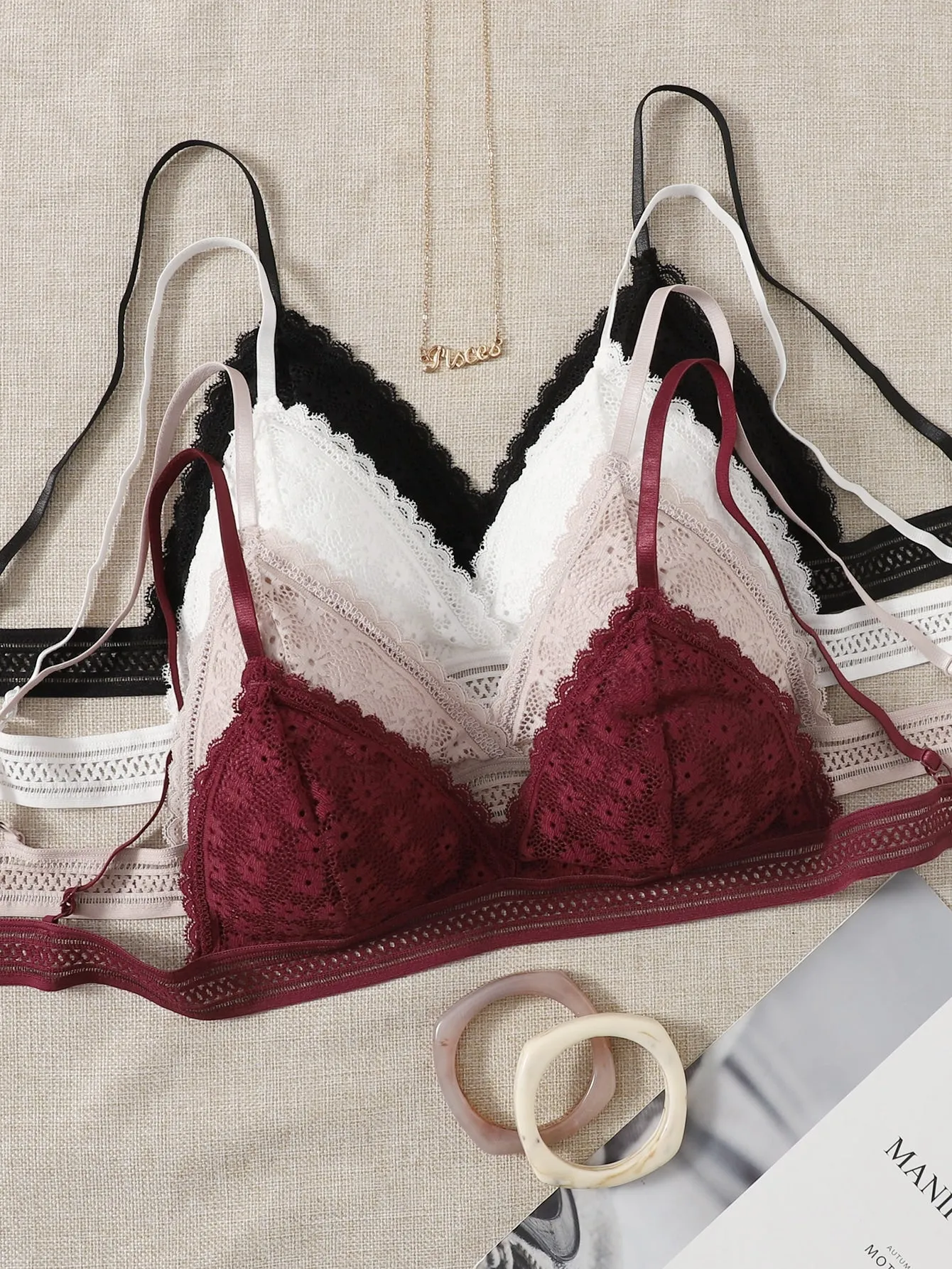 4pcs Lace Overlay Bralet