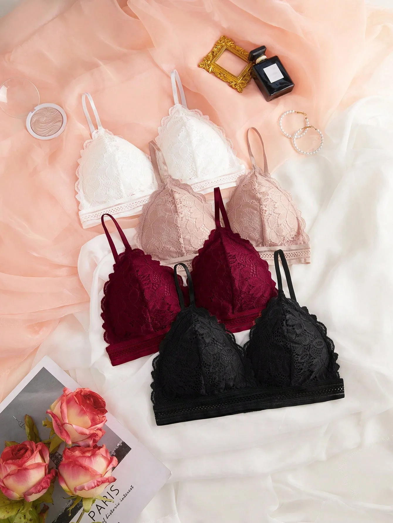 4pcs Lace Overlay Bralet