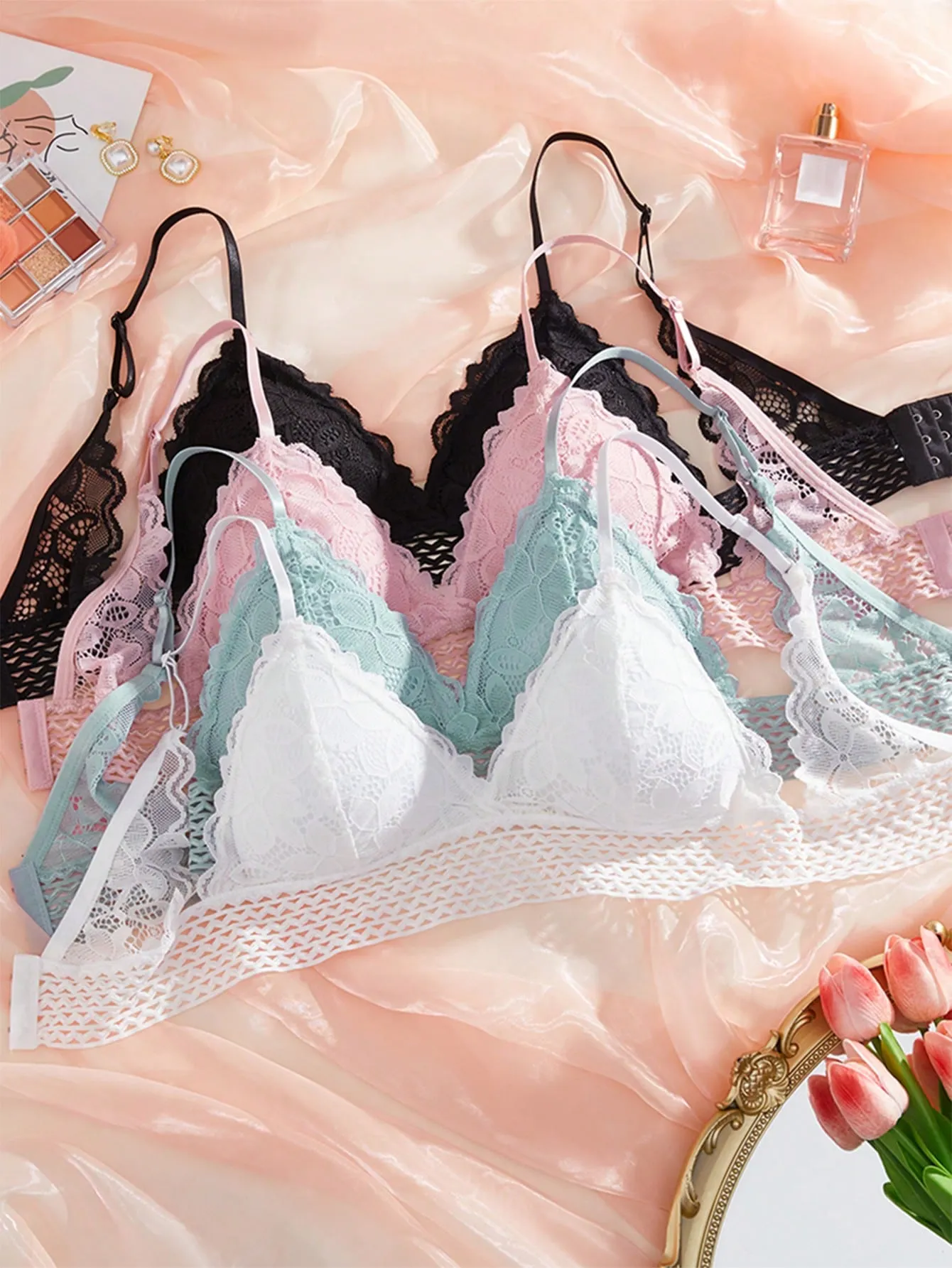 4pcs Lace Overlay Bralet