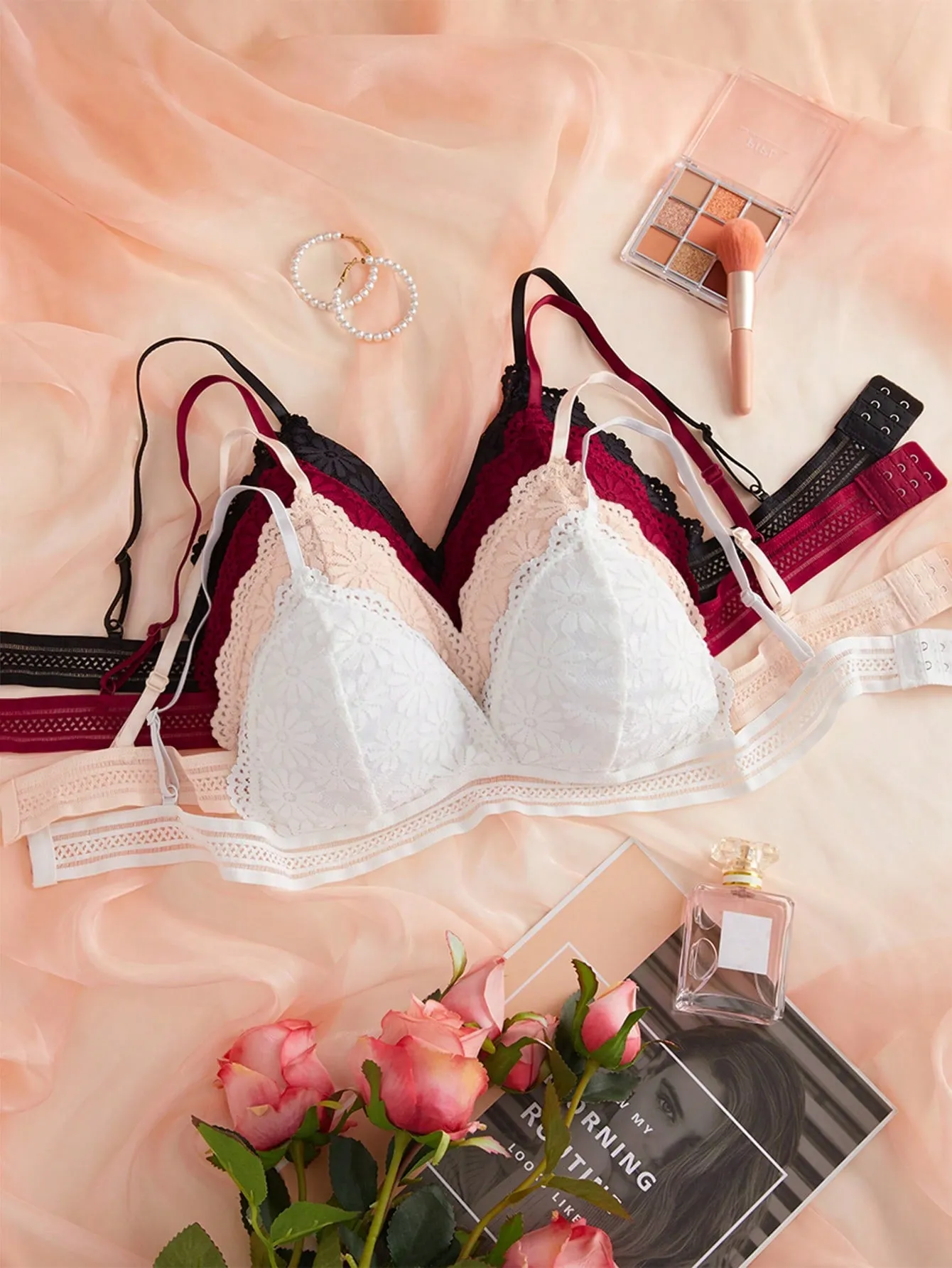4pcs Lace Overlay Bralet