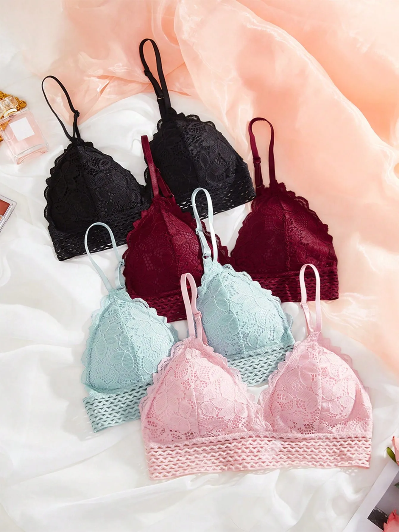 4pcs Lace Overlay Bralet