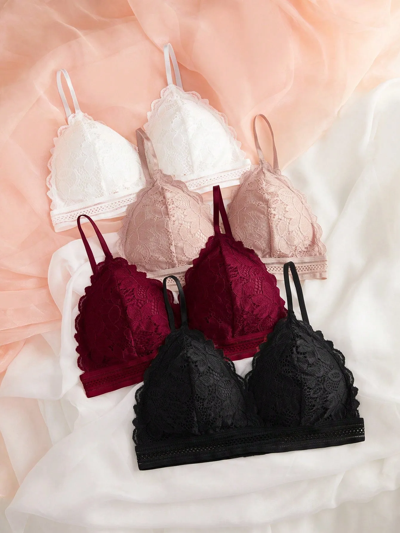 4pcs Lace Overlay Bralet
