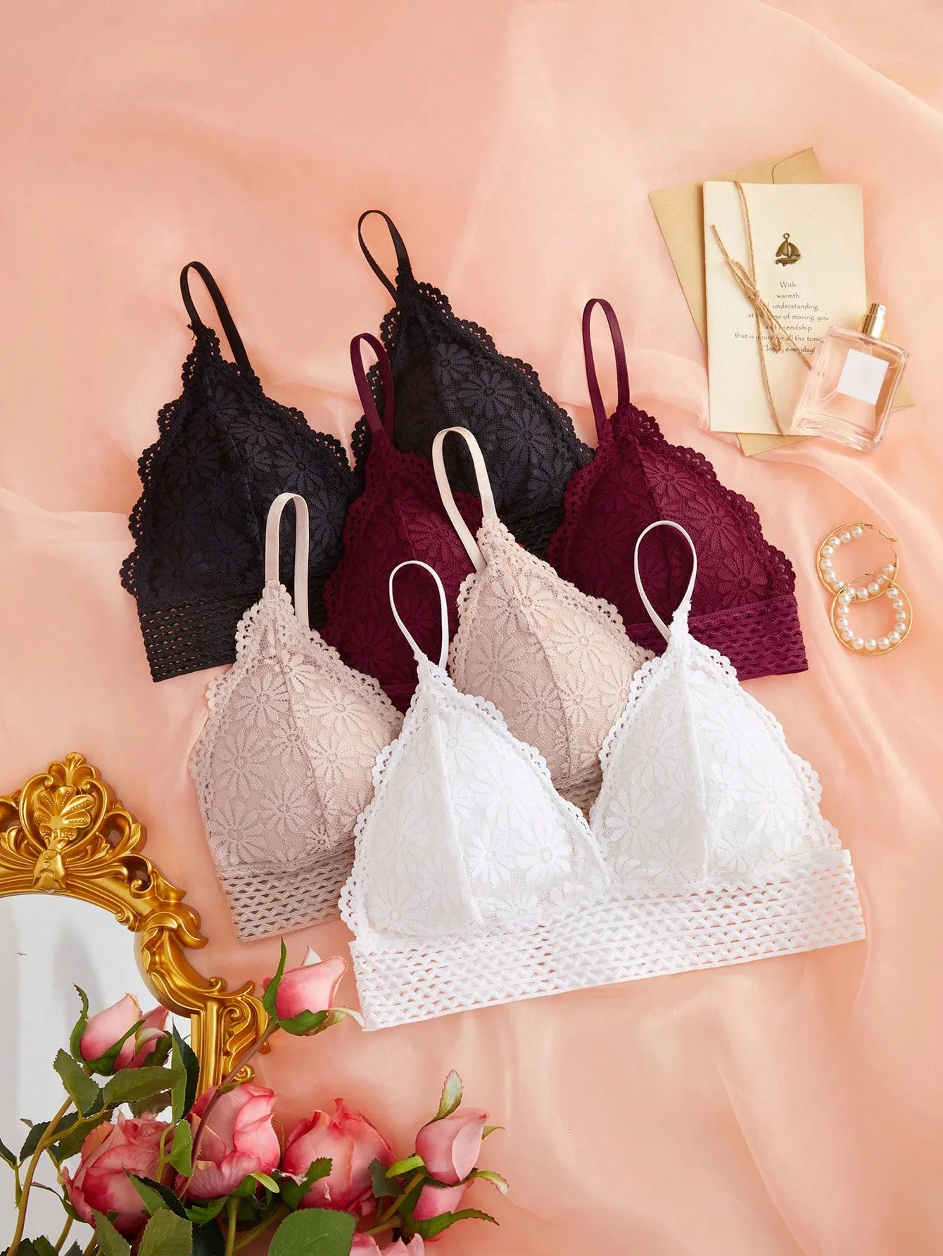 4pcs Lace Overlay Bralet