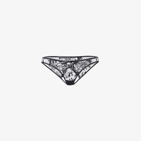 Agent Provocateur Tulle Briefs Mid Rise with Floral Embroidery, Black