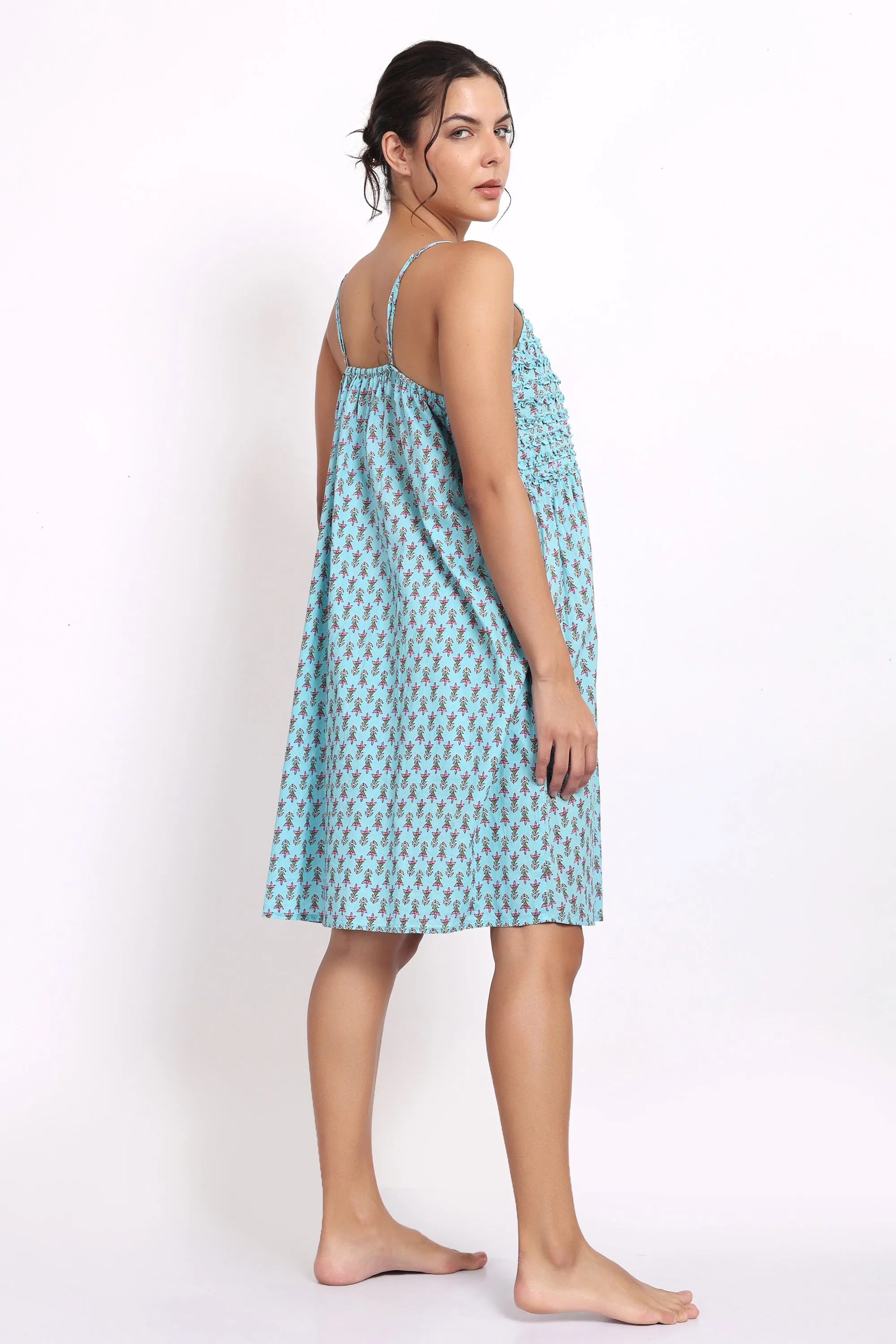 Bloom Frilly Nightie Aqua Small Floral