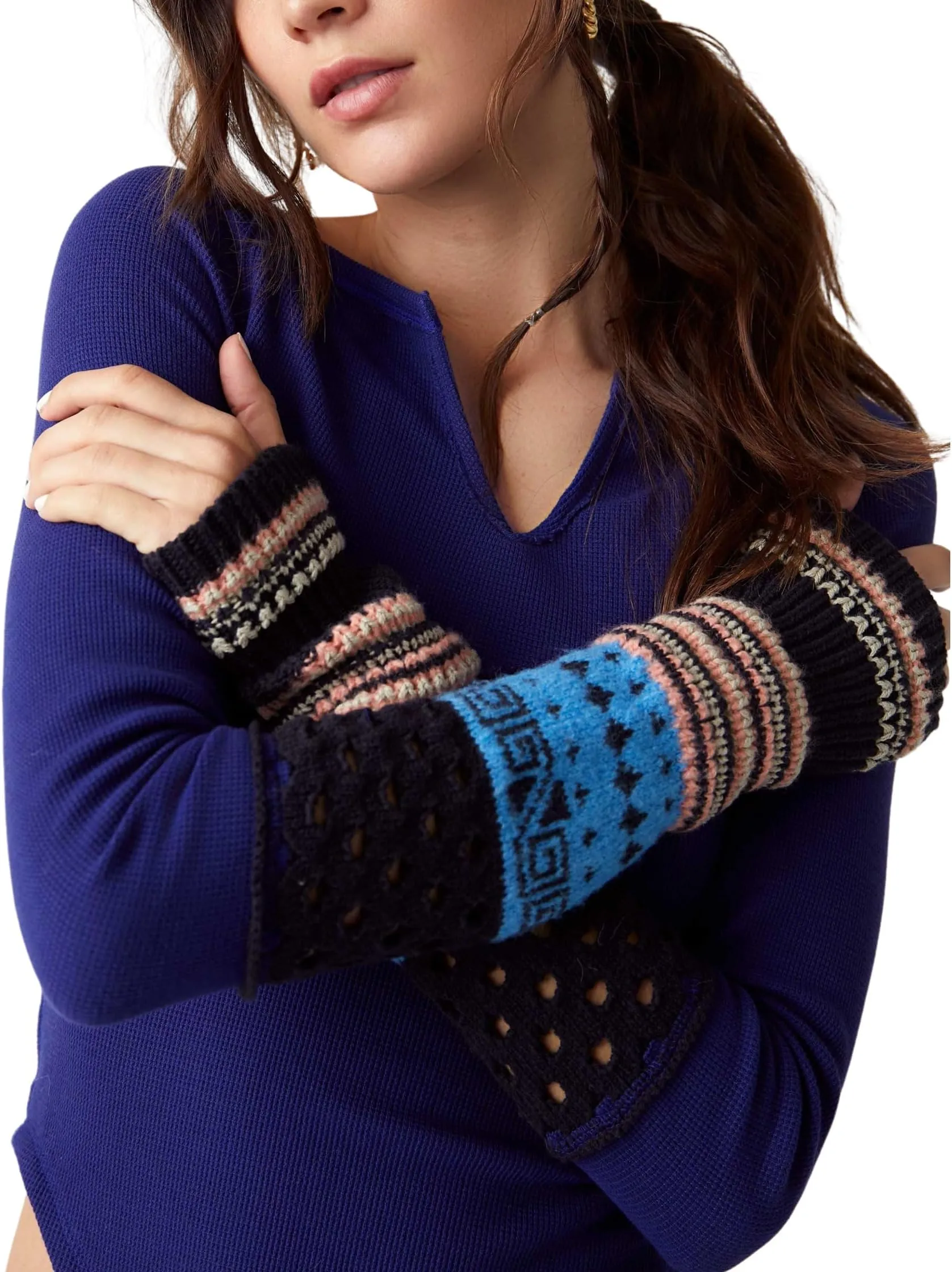 Cozy Craft Cuff Free People Sweater, Navy Combo