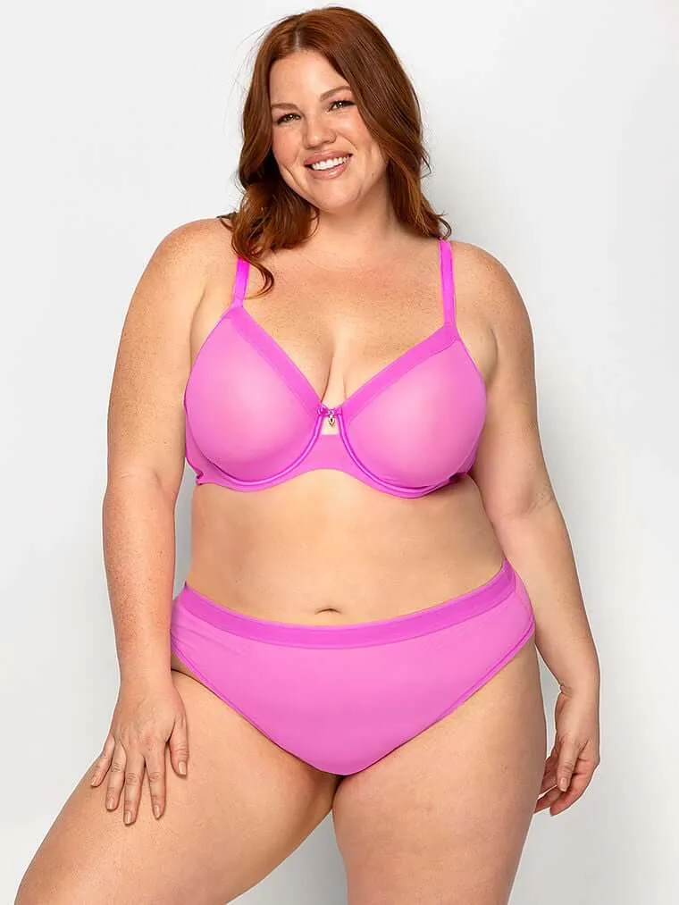 Curvy Couture Sheer Mesh Short Briefs, Pink