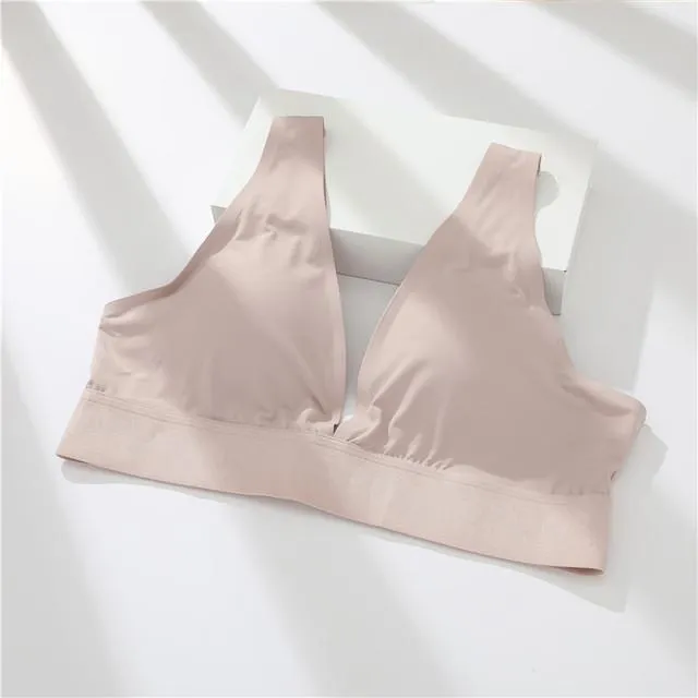 FINETOO Deep V Sexy Women Seamless Bra Lingerie Push Up Bralette Backless Brassiere S-XL Sports Top Bras Female Pad Underwear