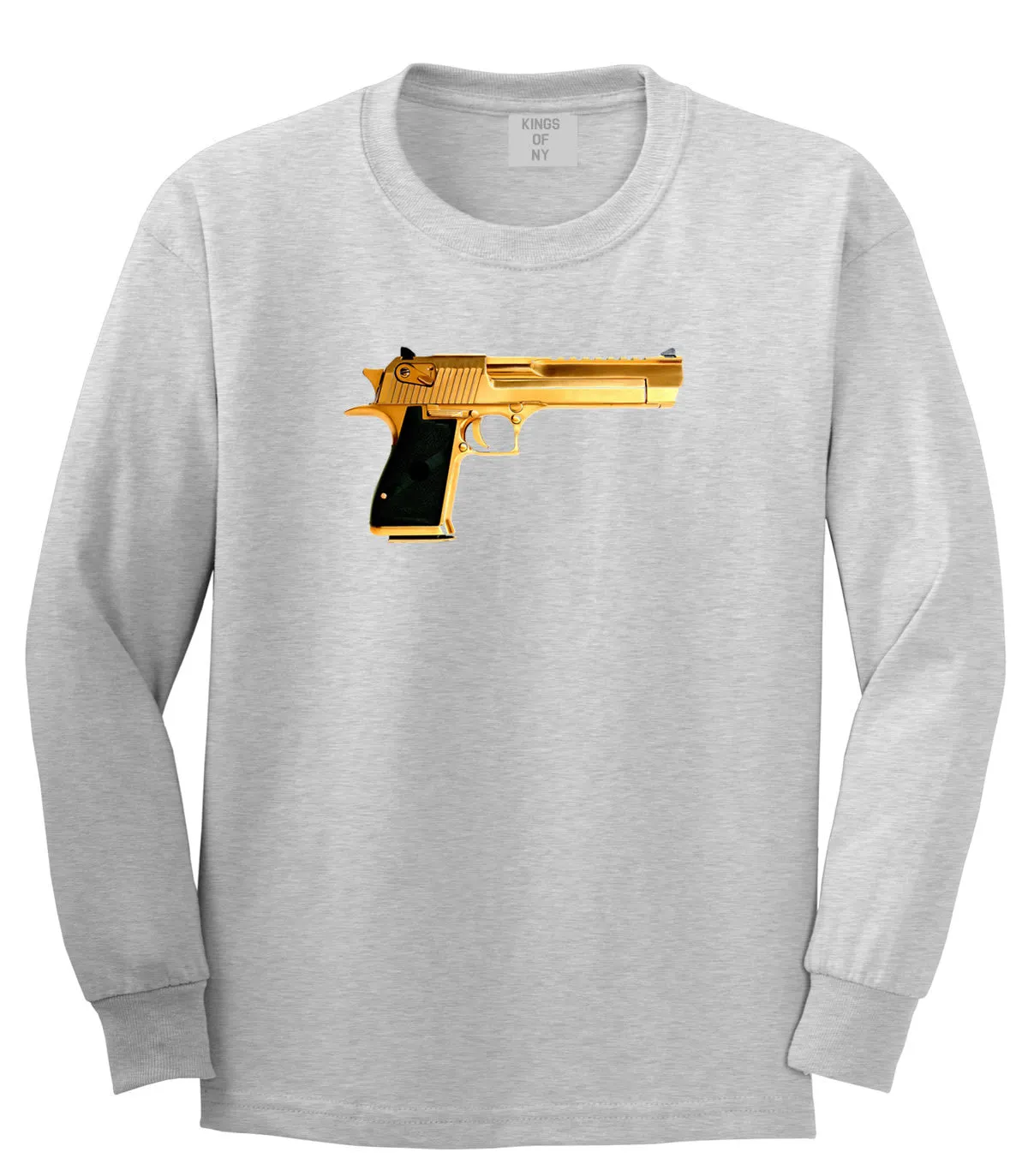 Gold Gun 9mm Revolver Chrome 45 Long Sleeve Boys Kids T-Shirt