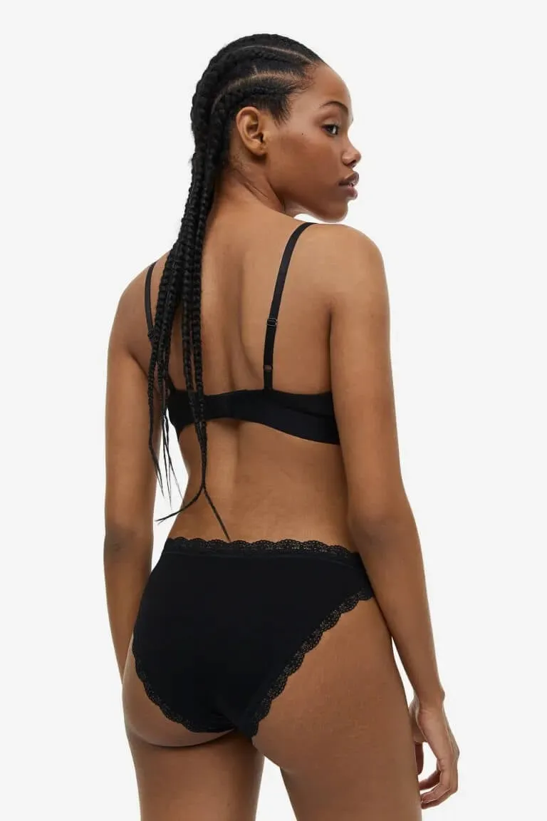 H&M Lace-trimmed Bikini Brief Set, 3 pieces, black