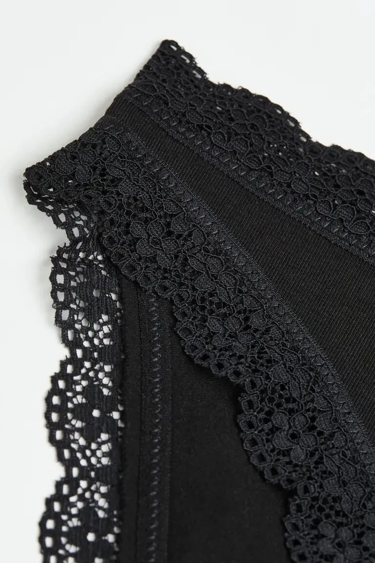 H&M Lace-trimmed Bikini Brief Set, 3 pieces, black