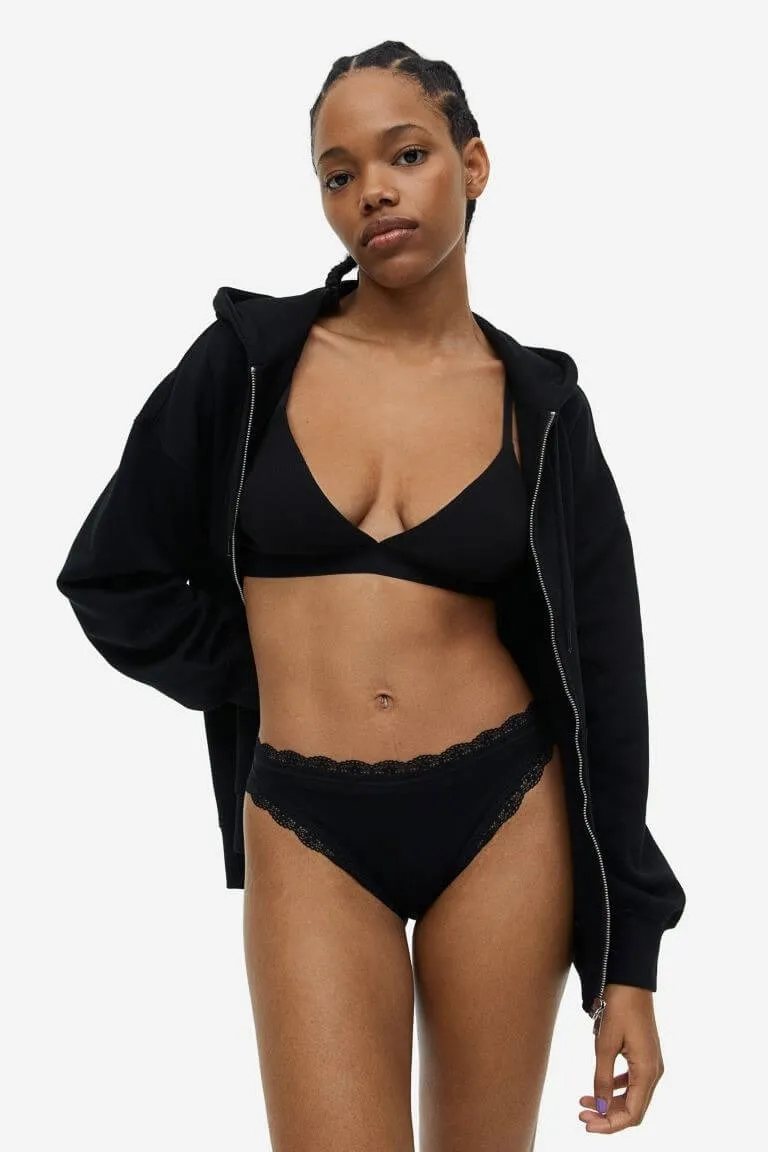 H&M Lace-trimmed Bikini Brief Set, 3 pieces, black