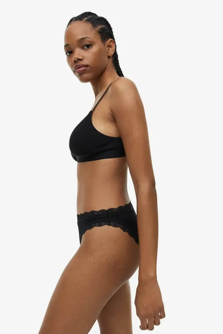 H&M Lace-trimmed Bikini Brief Set, 3 pieces, black