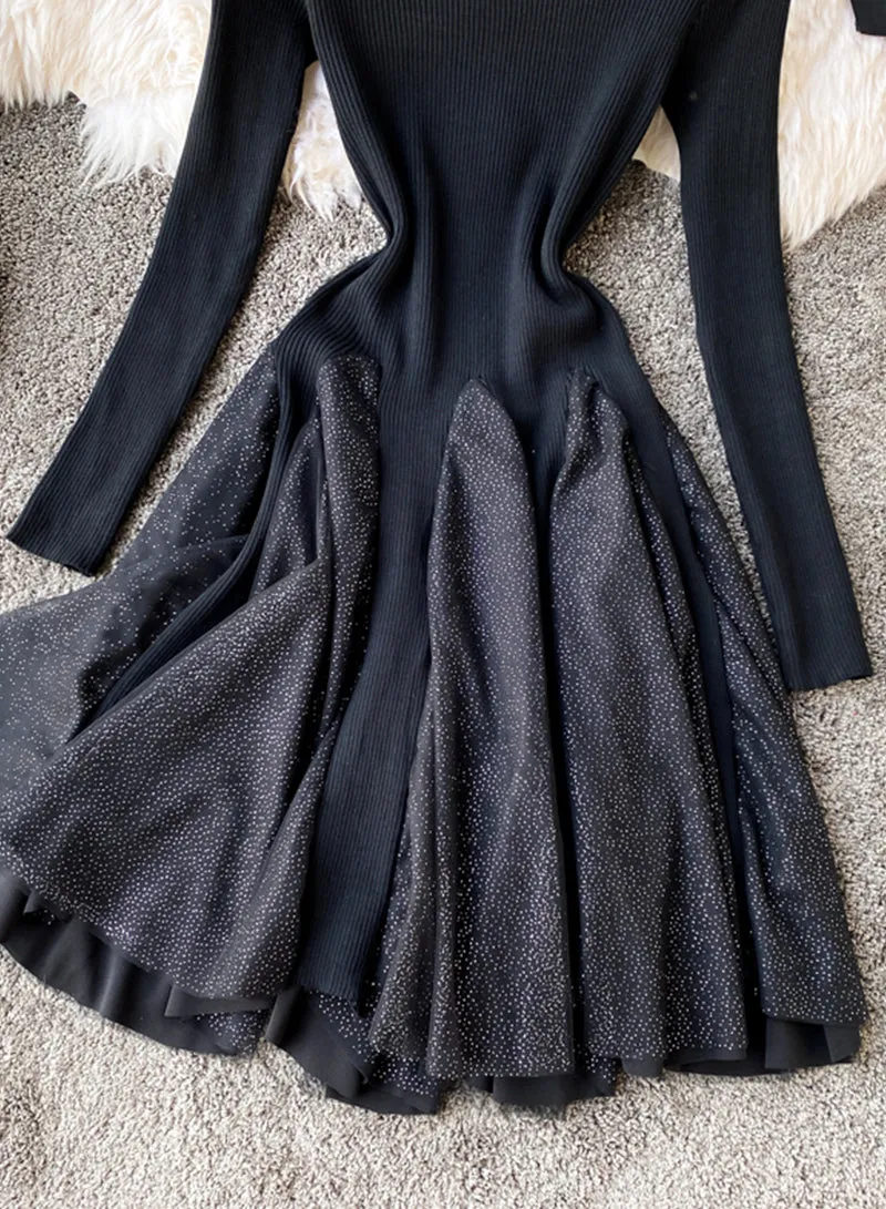 High Neck Long Sleeve Sweater Dress  S105