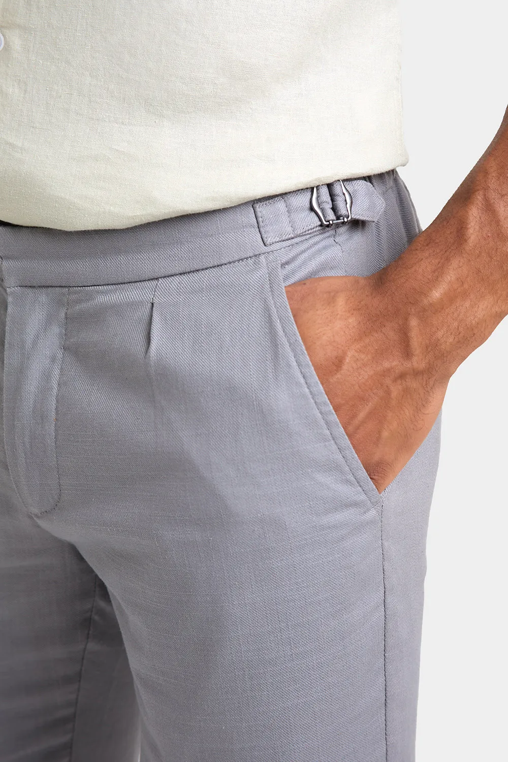 Linen Blend Cropped Pleated Pants in Mole
