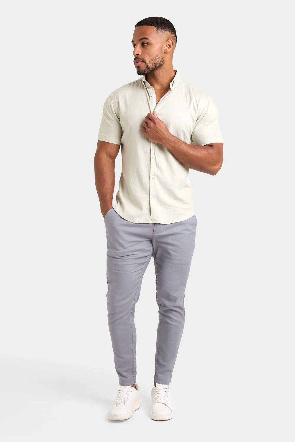 Linen Blend Cropped Pleated Pants in Mole