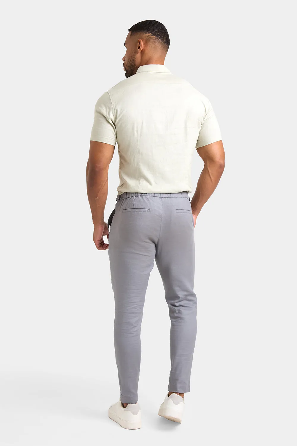 Linen Blend Cropped Pleated Pants in Mole