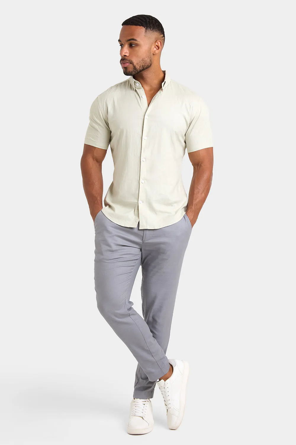 Linen Blend Cropped Pleated Pants in Mole