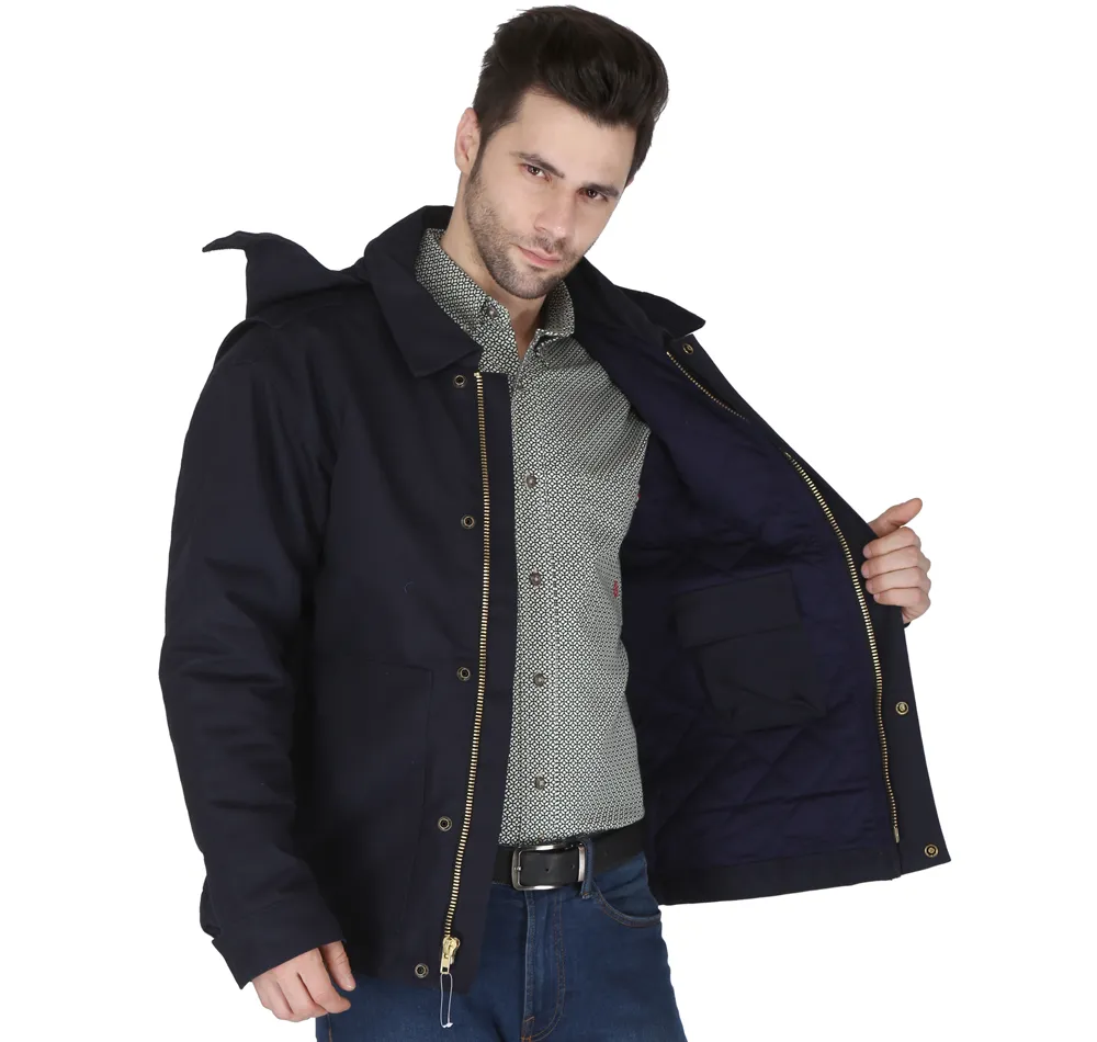 Men's Navy Forge FR Insulated Duck Jacket W/ Detachable Hood MFRIJDH