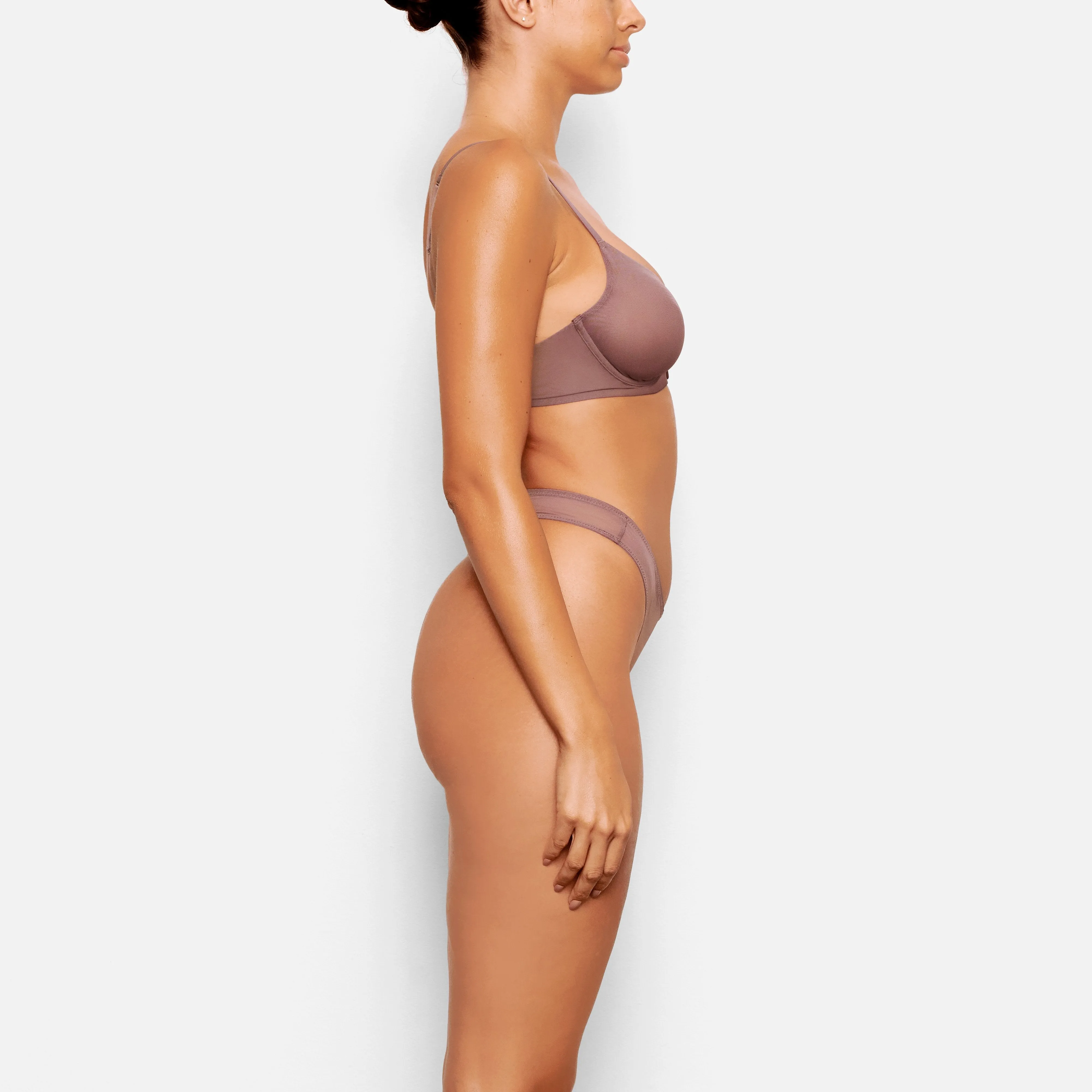 MESH ONE WIRE PLUNGE BRA | PLUM