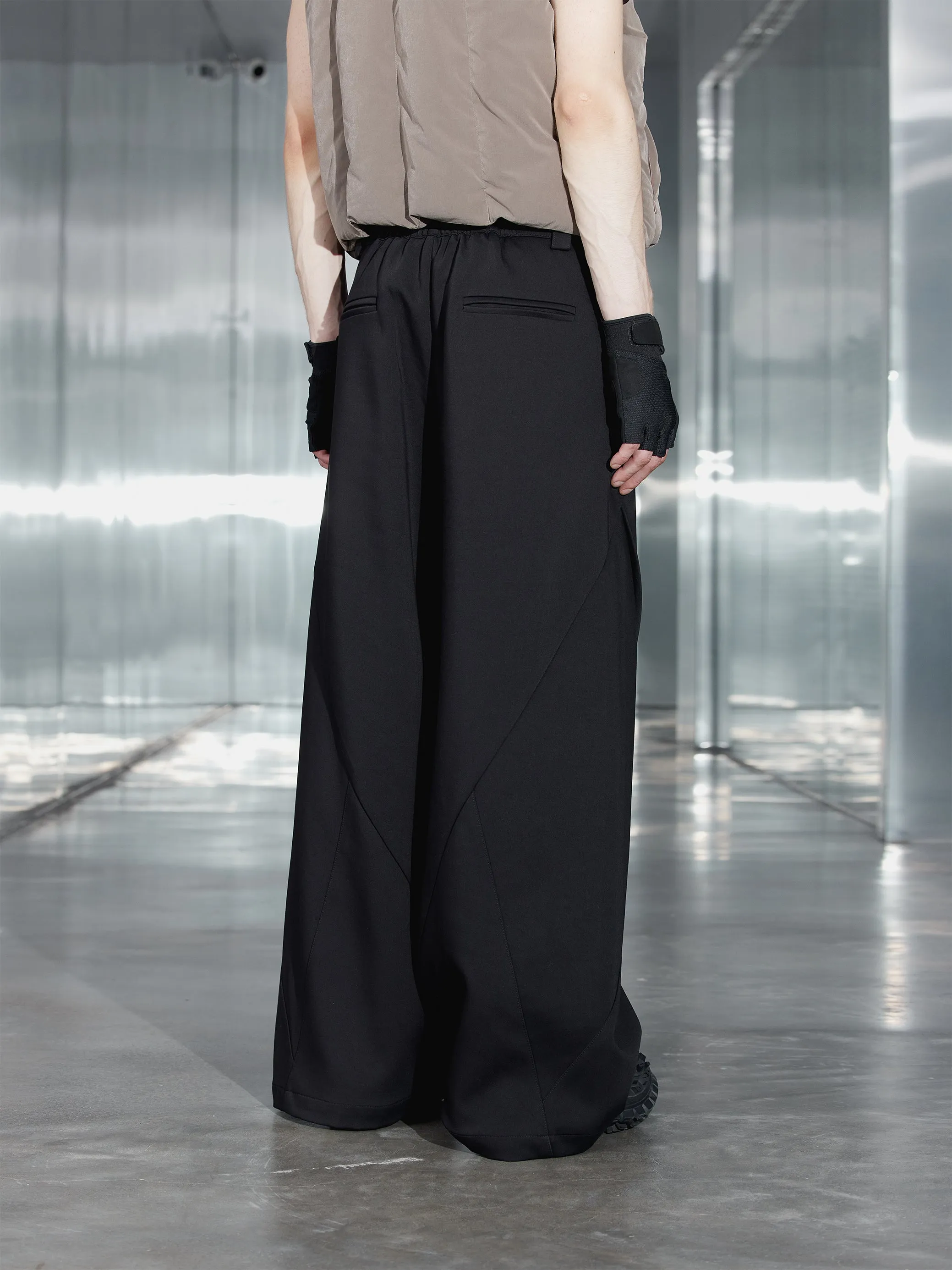 Multi-pleated design wide casual pants