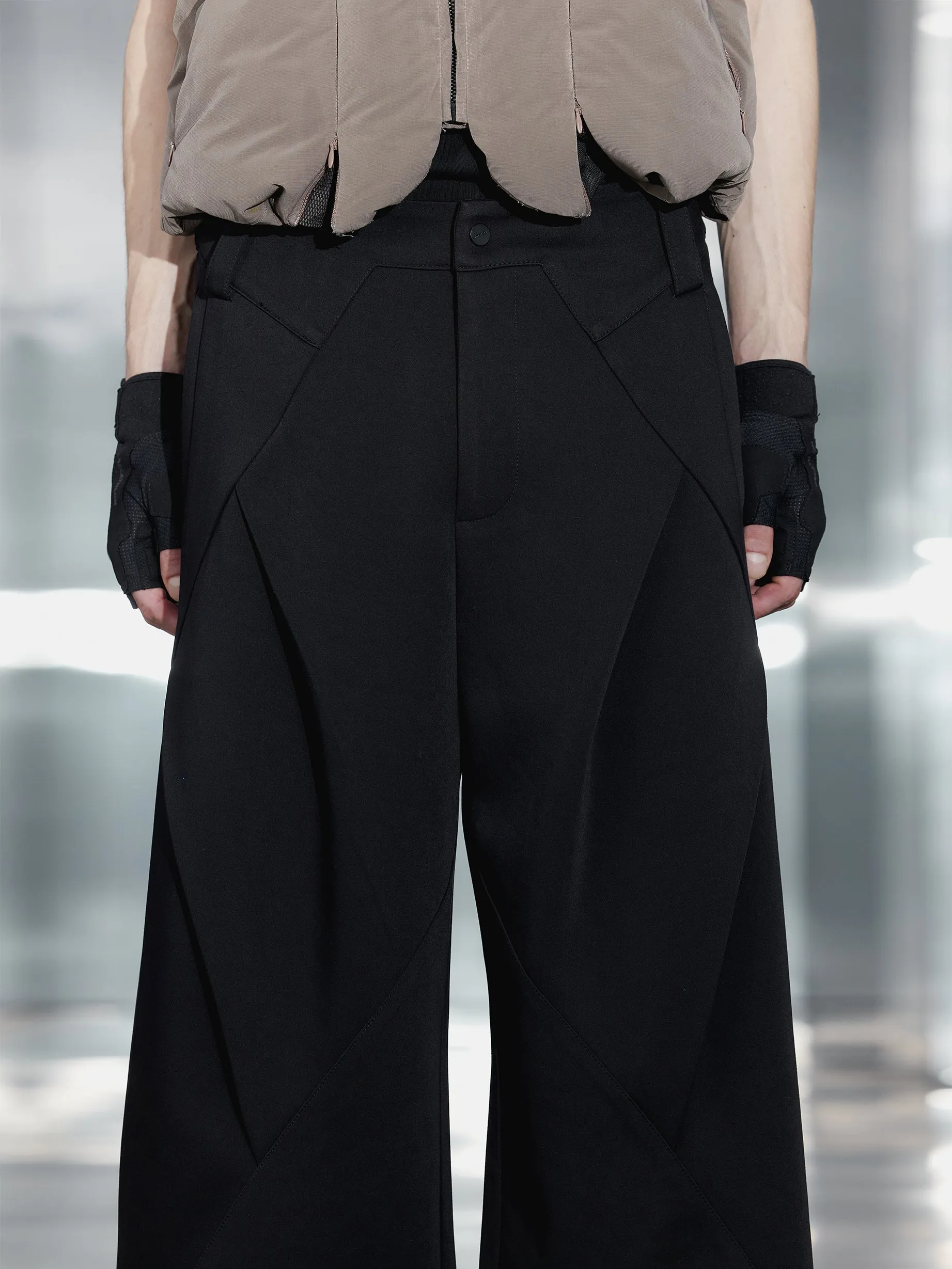 Multi-pleated design wide casual pants