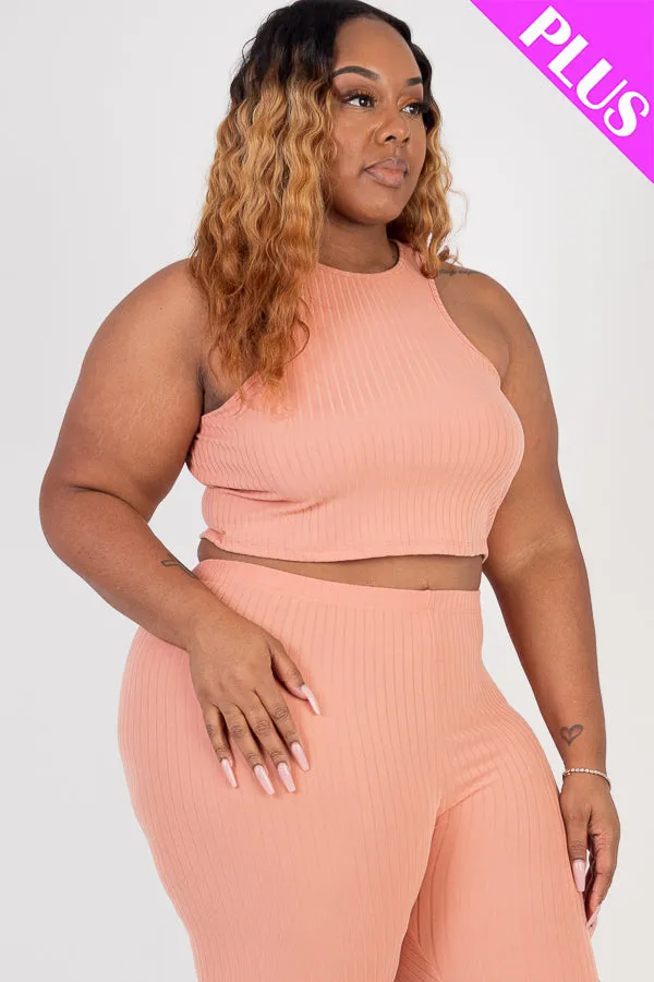 Plus Size Ribbed Cropped Tank Top and Biker Shorts Set (CAPELLA)