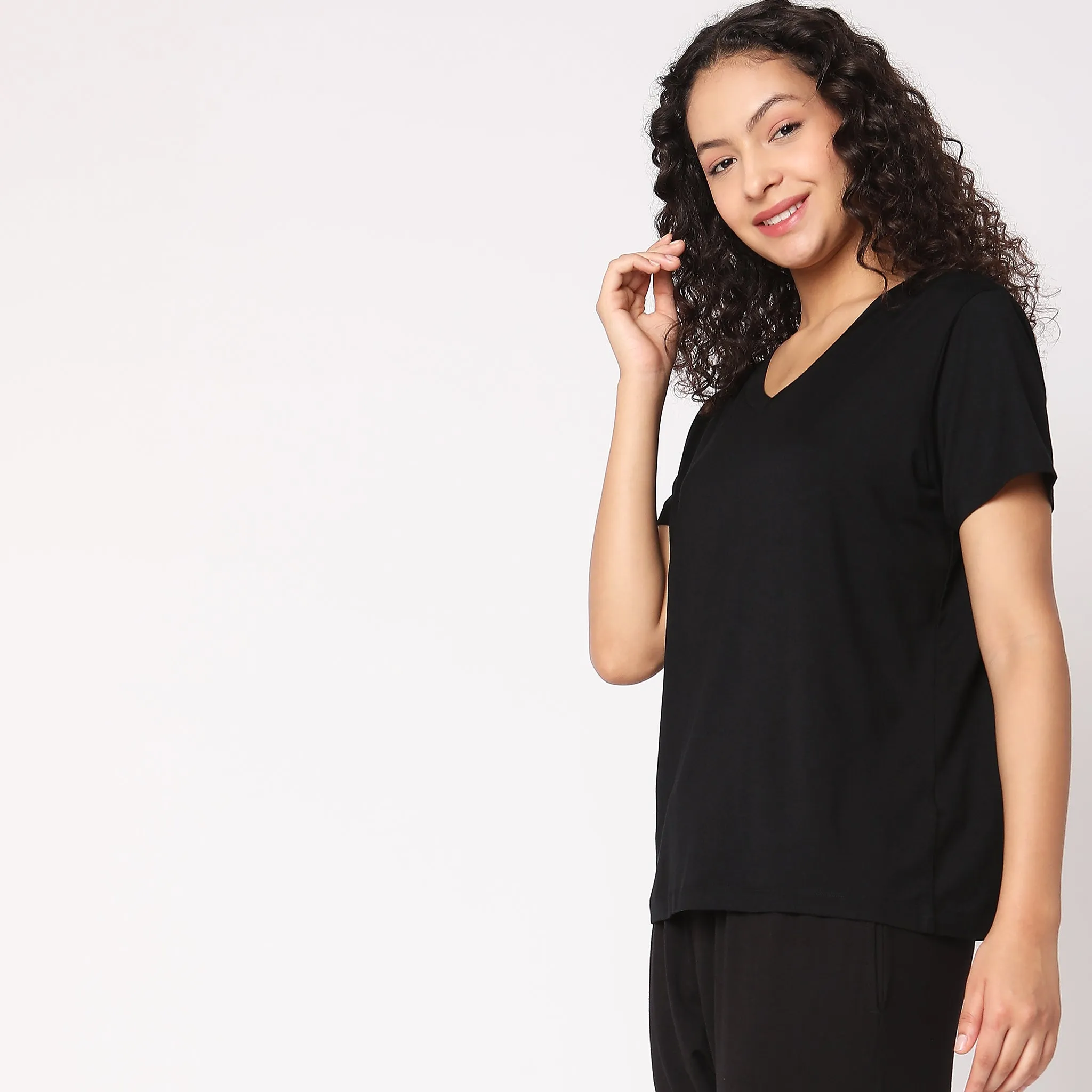 Regular Fit Solid Lounge Top