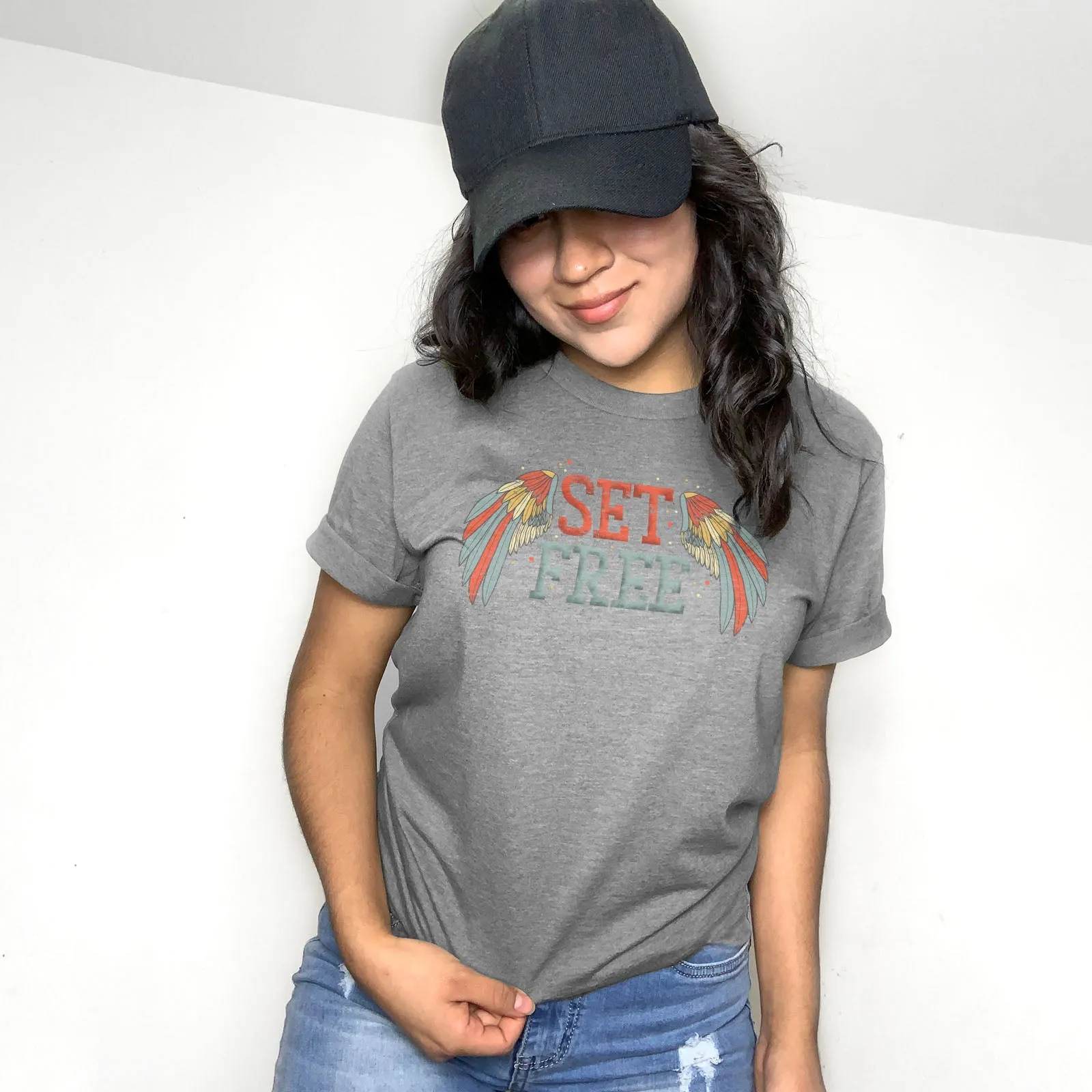 Retro Set Free Tee Shirts For Women - Christian Shirts for Women - Religious Tee Shirts