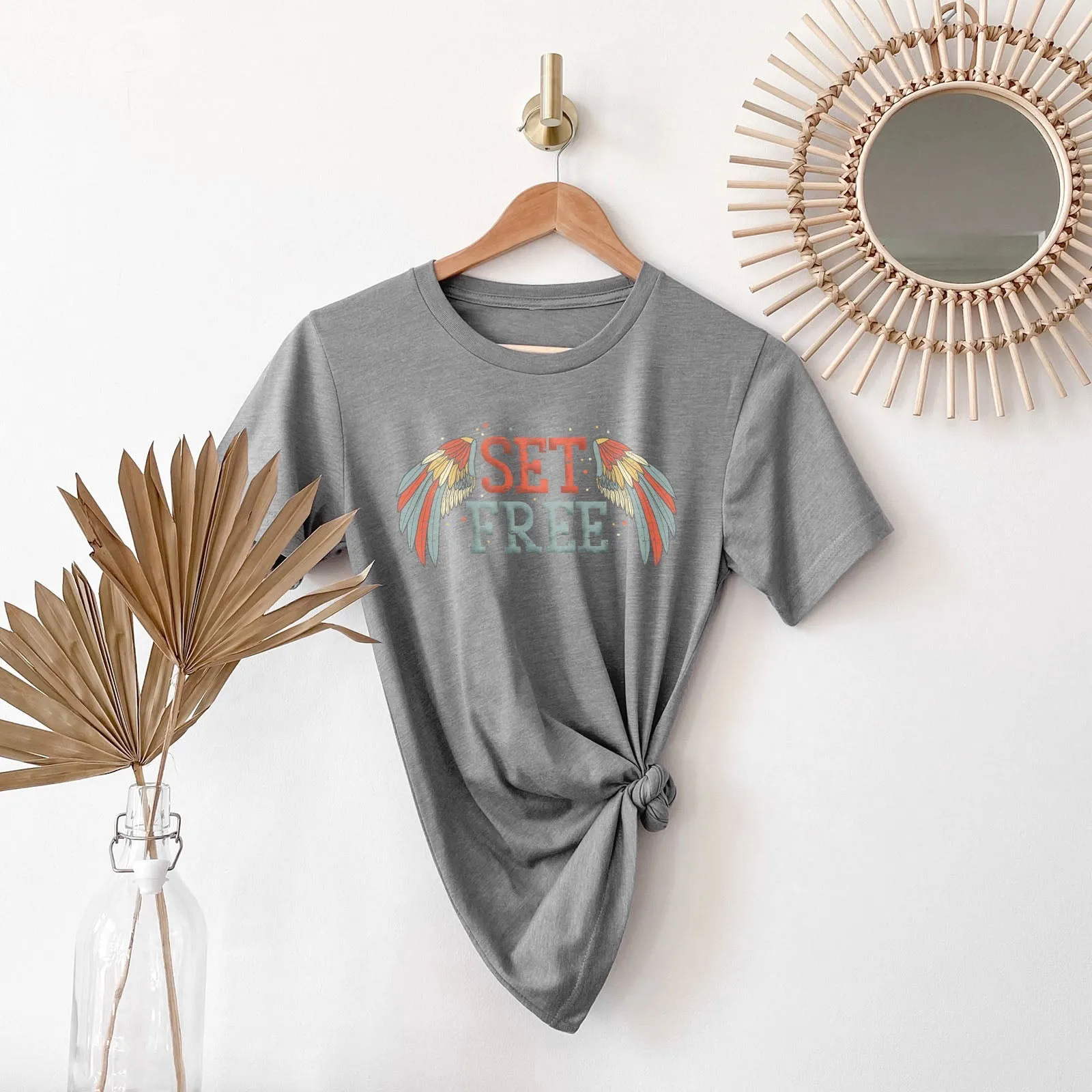 Retro Set Free Tee Shirts For Women - Christian Shirts for Women - Religious Tee Shirts