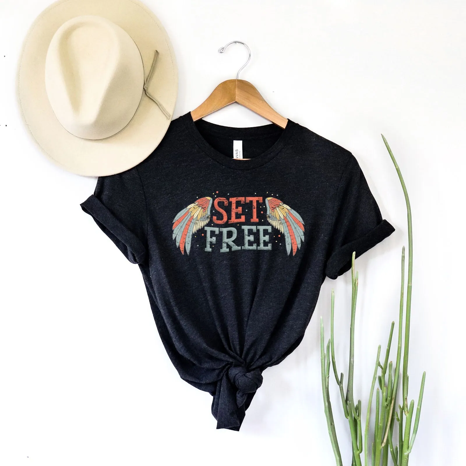 Retro Set Free Tee Shirts For Women - Christian Shirts for Women - Religious Tee Shirts