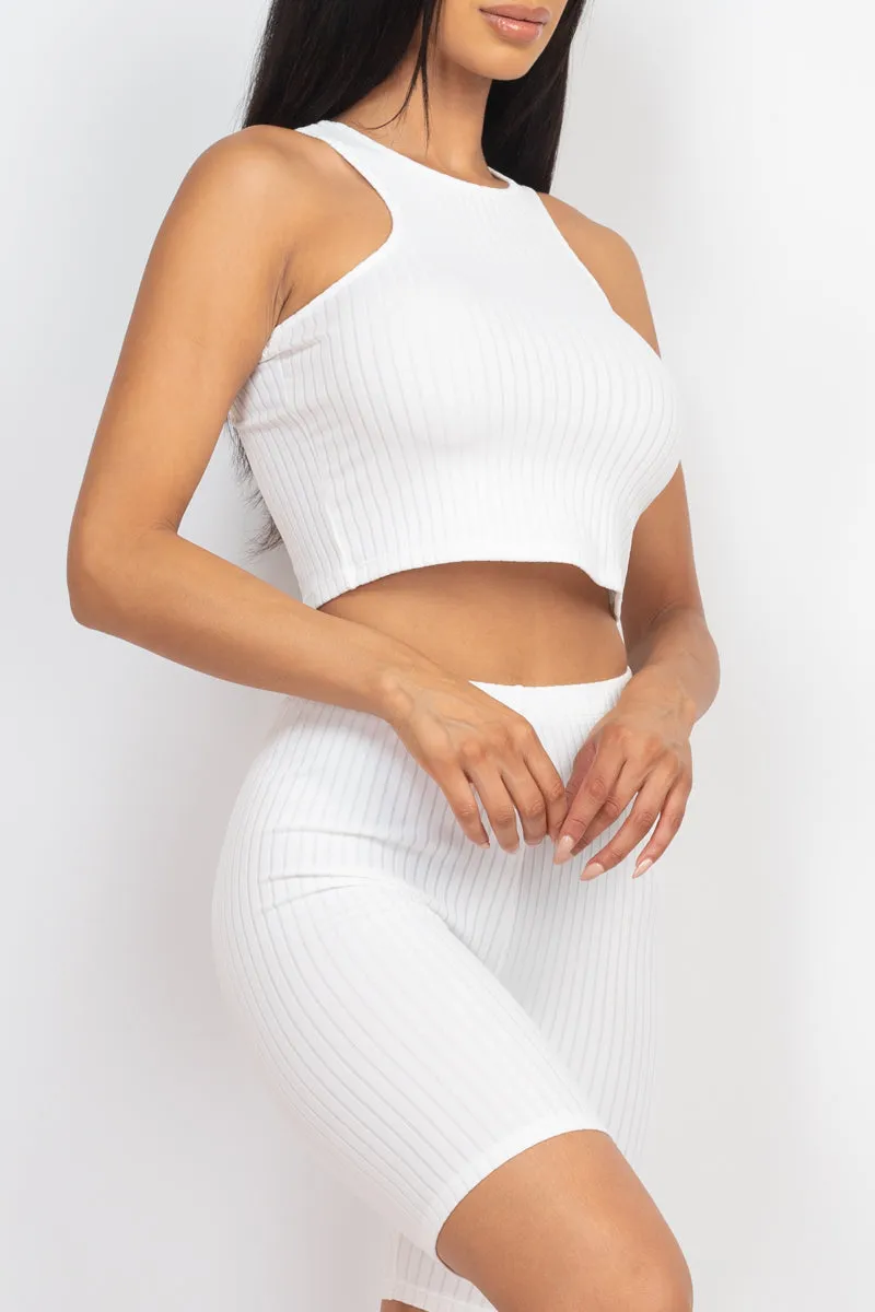 Ribbed Cropped Tank Top and Biker Shorts Sets (CAPELLA)