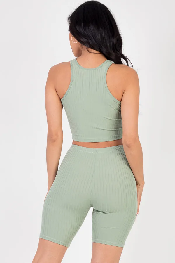 Ribbed Cropped Tank Top and Biker Shorts Sets (CAPELLA)