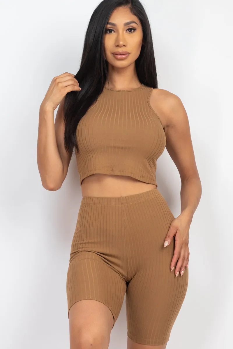 Ribbed Cropped Tank Top and Biker Shorts Sets (CAPELLA)