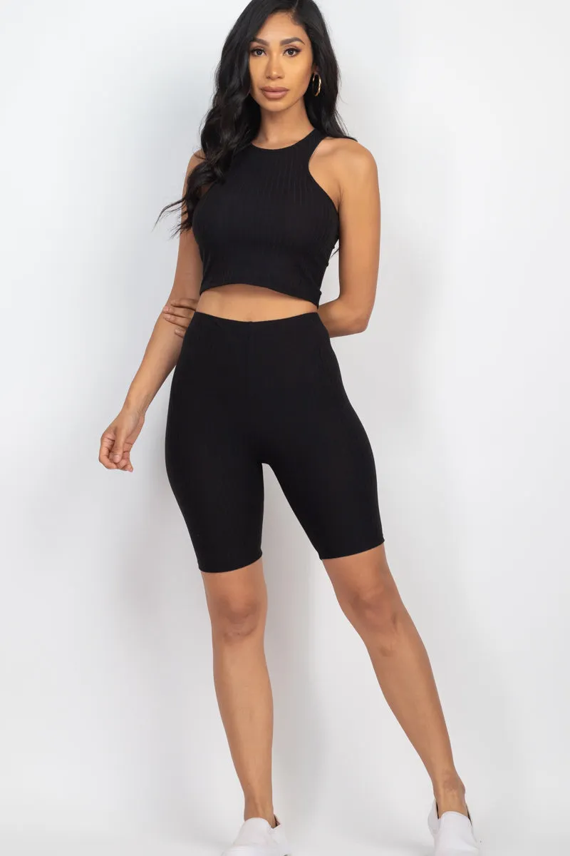 Ribbed Cropped Tank Top and Biker Shorts Sets (CAPELLA)