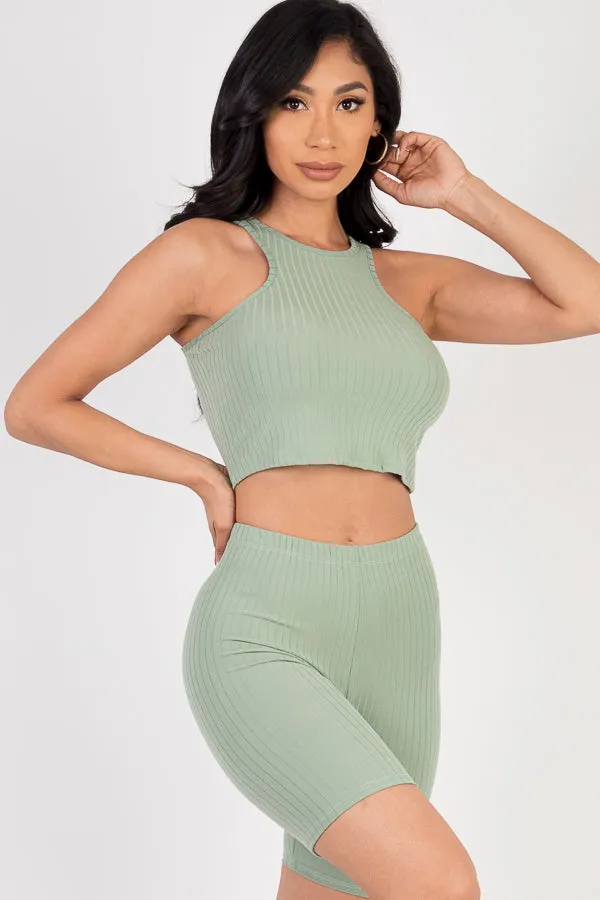 Ribbed Cropped Tank Top and Biker Shorts Sets (CAPELLA)