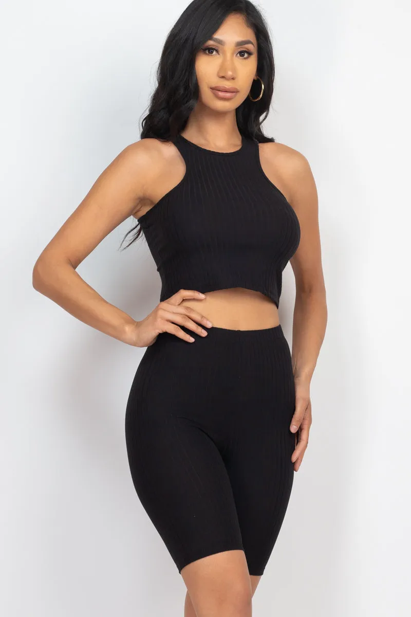 Ribbed Cropped Tank Top and Biker Shorts Sets (CAPELLA)