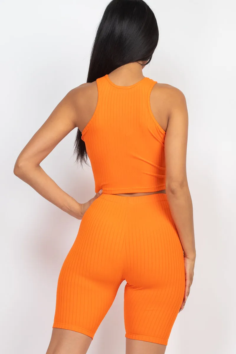 Ribbed Cropped Tank Top and Biker Shorts Sets (CAPELLA)