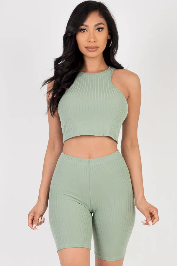 Ribbed Cropped Tank Top and Biker Shorts Sets (CAPELLA)
