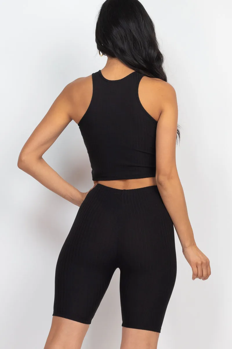 Ribbed Cropped Tank Top and Biker Shorts Sets (CAPELLA)
