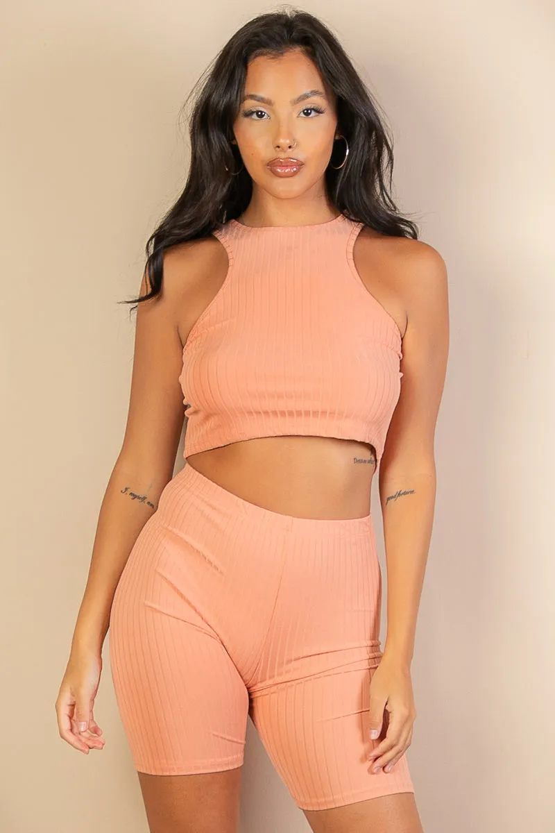 Ribbed Cropped Tank Top and Biker Shorts Sets (CAPELLA)