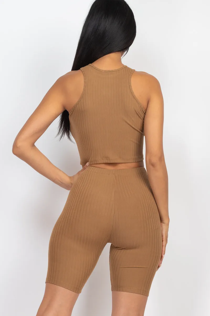Ribbed Cropped Tank Top and Biker Shorts Sets (CAPELLA)